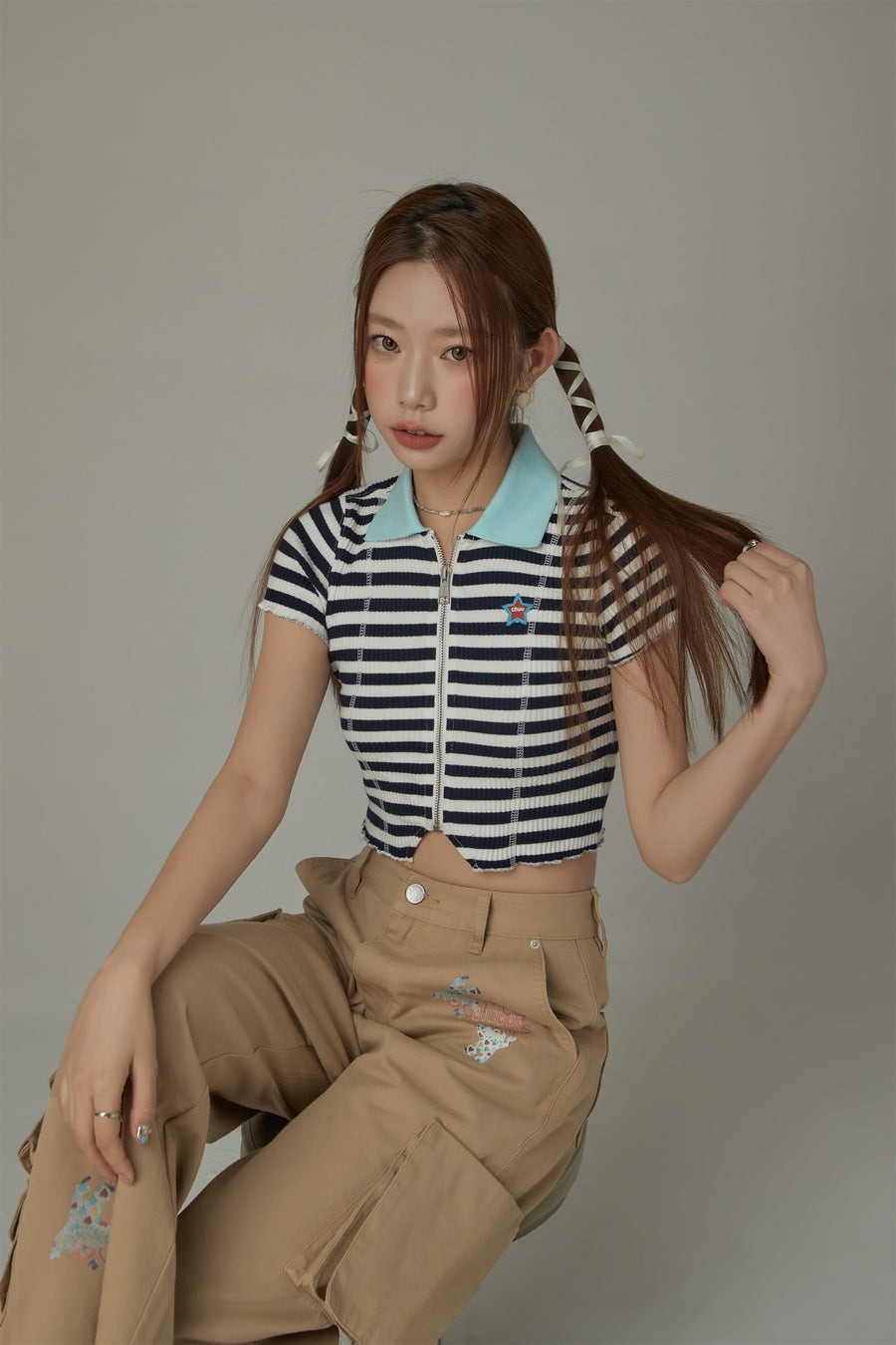 CHUU Striped Zip-Up T-Shirt