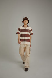 Open Collar Stripe Color T-Shirt