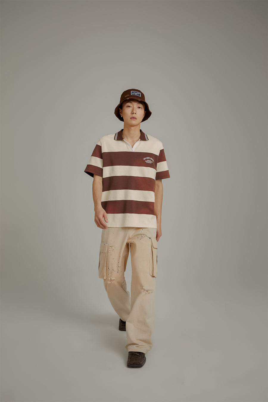 CHUU Open Collar Stripe Color T-Shirt