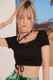 Unbalanced Shirring Crop Top