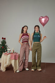 Heart Belt High-Waisted Wide Pants