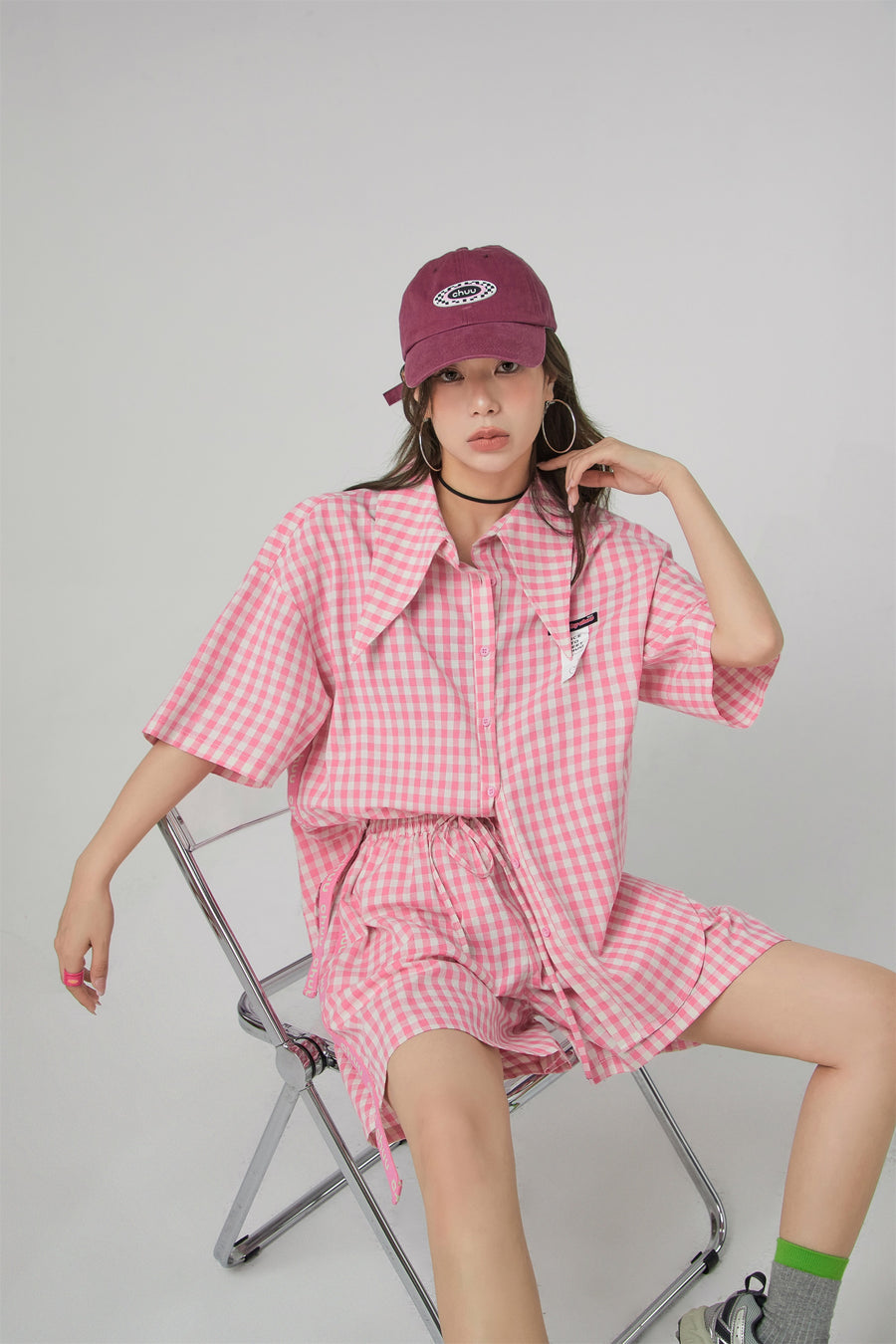 CHUU Gingham Check Wide Shorts