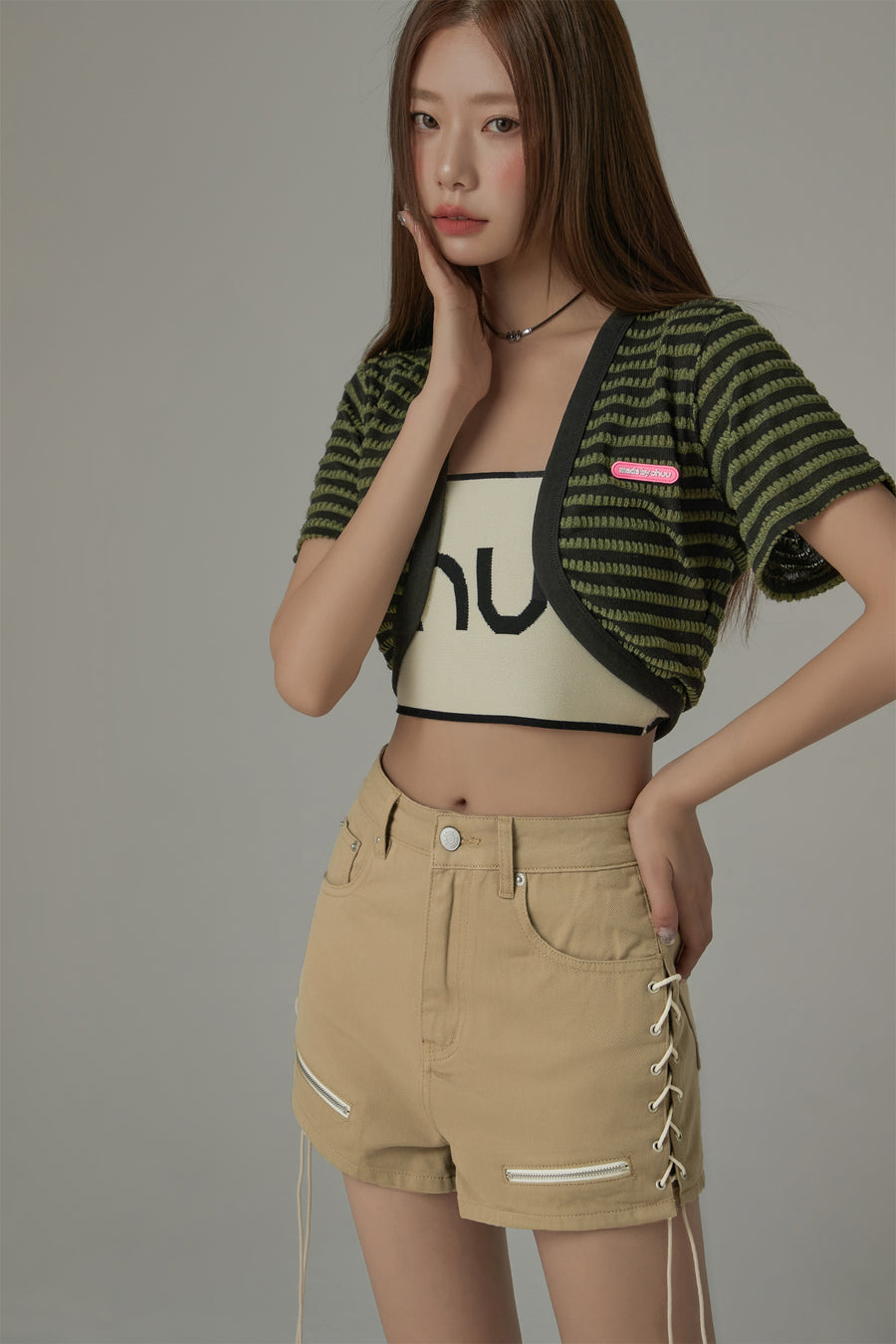 CHUU Lace Up Design Denim Shorts