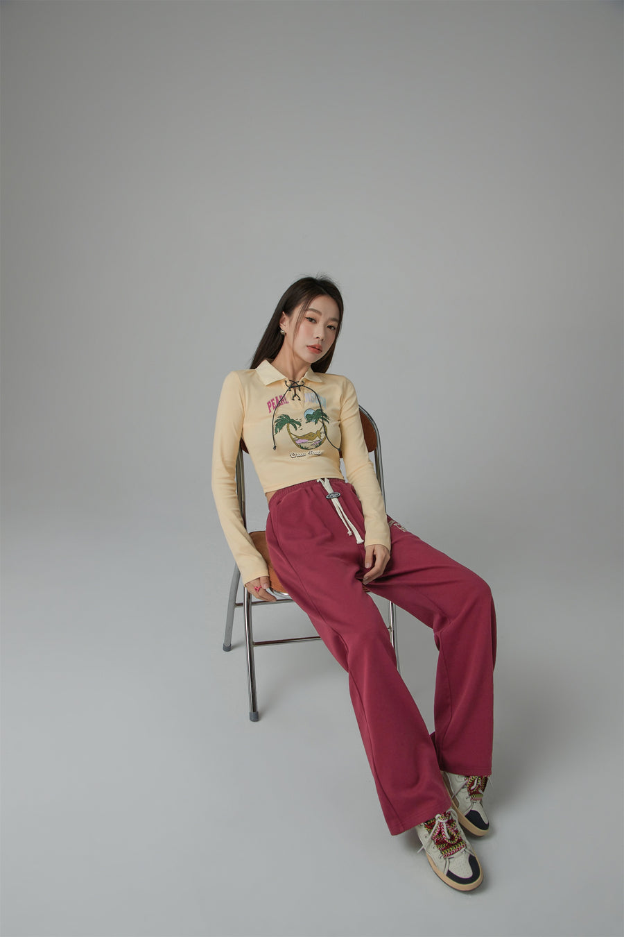 CHUU Pearl Mansion Polo Neck Cropped T-Shirt