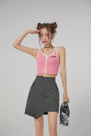 Front Button Crop Sleeveless Top