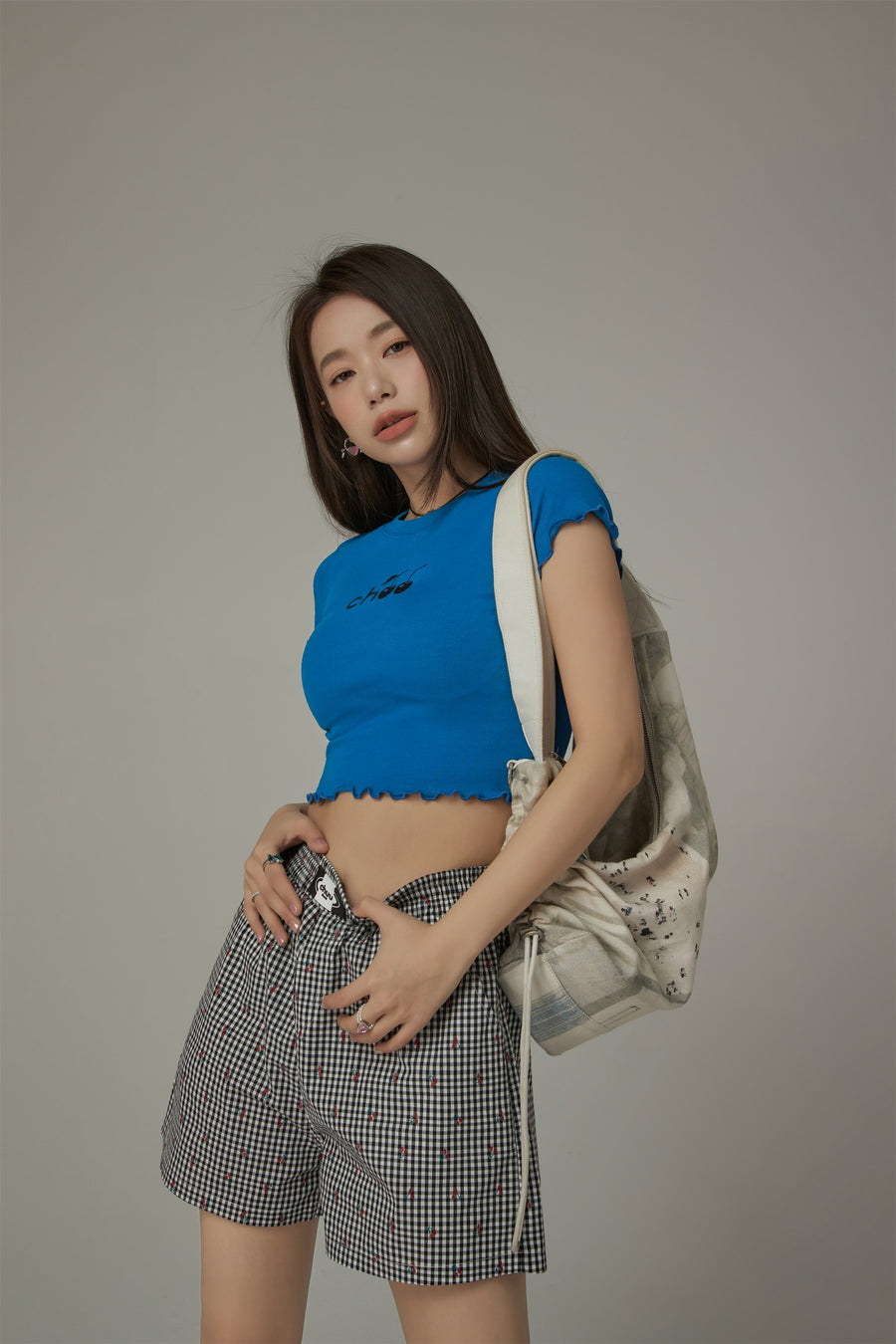 CHUU Chuu Cherry Lettuce Hem Cropped Top