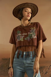 Fringe Butterfly Embroidered T-Shirt