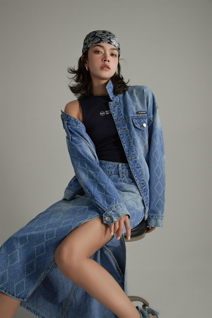 CHUU Argyle Denim Jacket