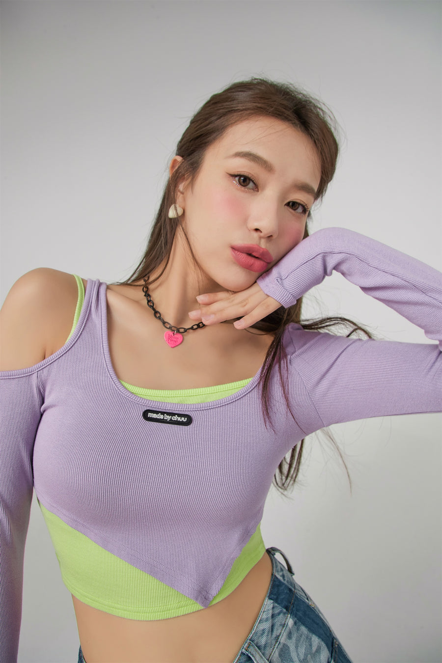 CHUU 2-Layer Unbalanced Long-Sleeved Top