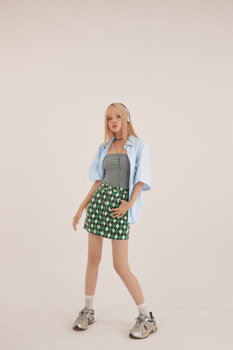 CHUU Diamond Argyle A-Line Mini Skirt