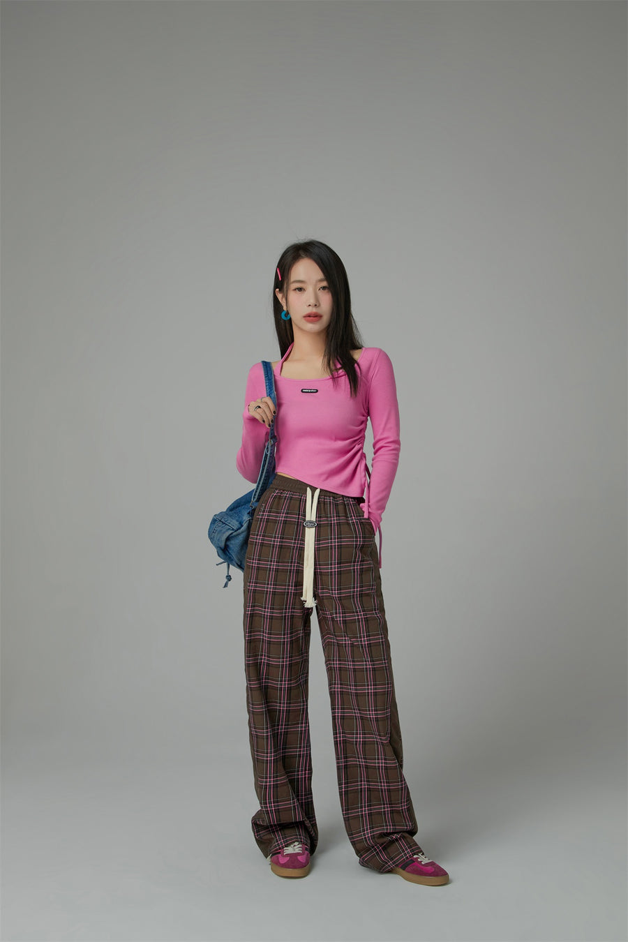 CHUU Check String Wide Casual Pants