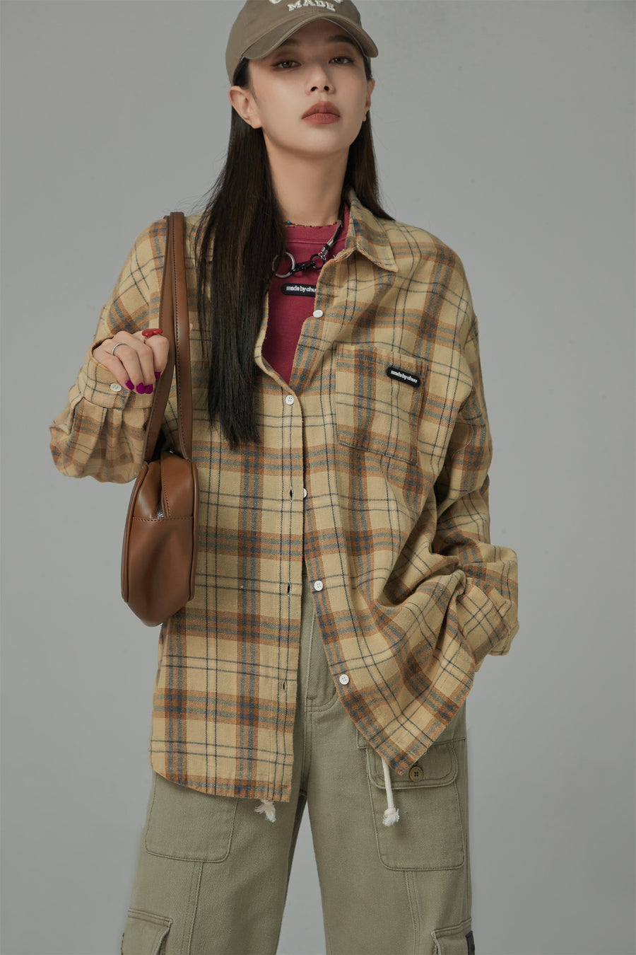 CHUU Vintage Check Loose Shirt