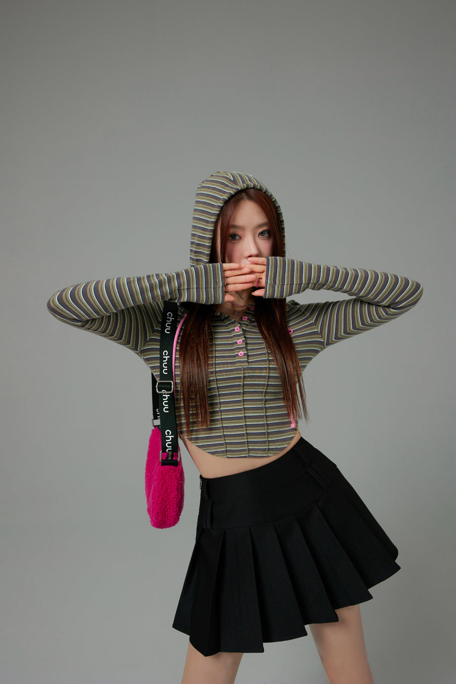 CHUU That Girl Striped Hooded Sweatshirt