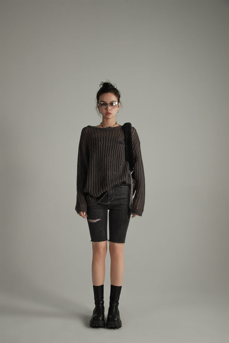 CHUU Ribbed Open Knit Loose Fit Sweater