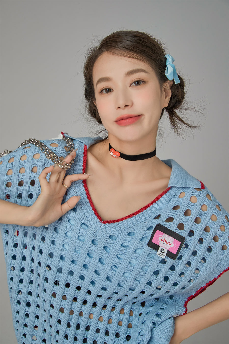 CHUU Ex-Varsity Girl Crochet Vest Sweater