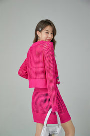 Hot Pink Cherry Crochet Crop Cardigan