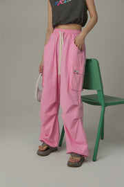 Basic Color String Cargo Wide Pants