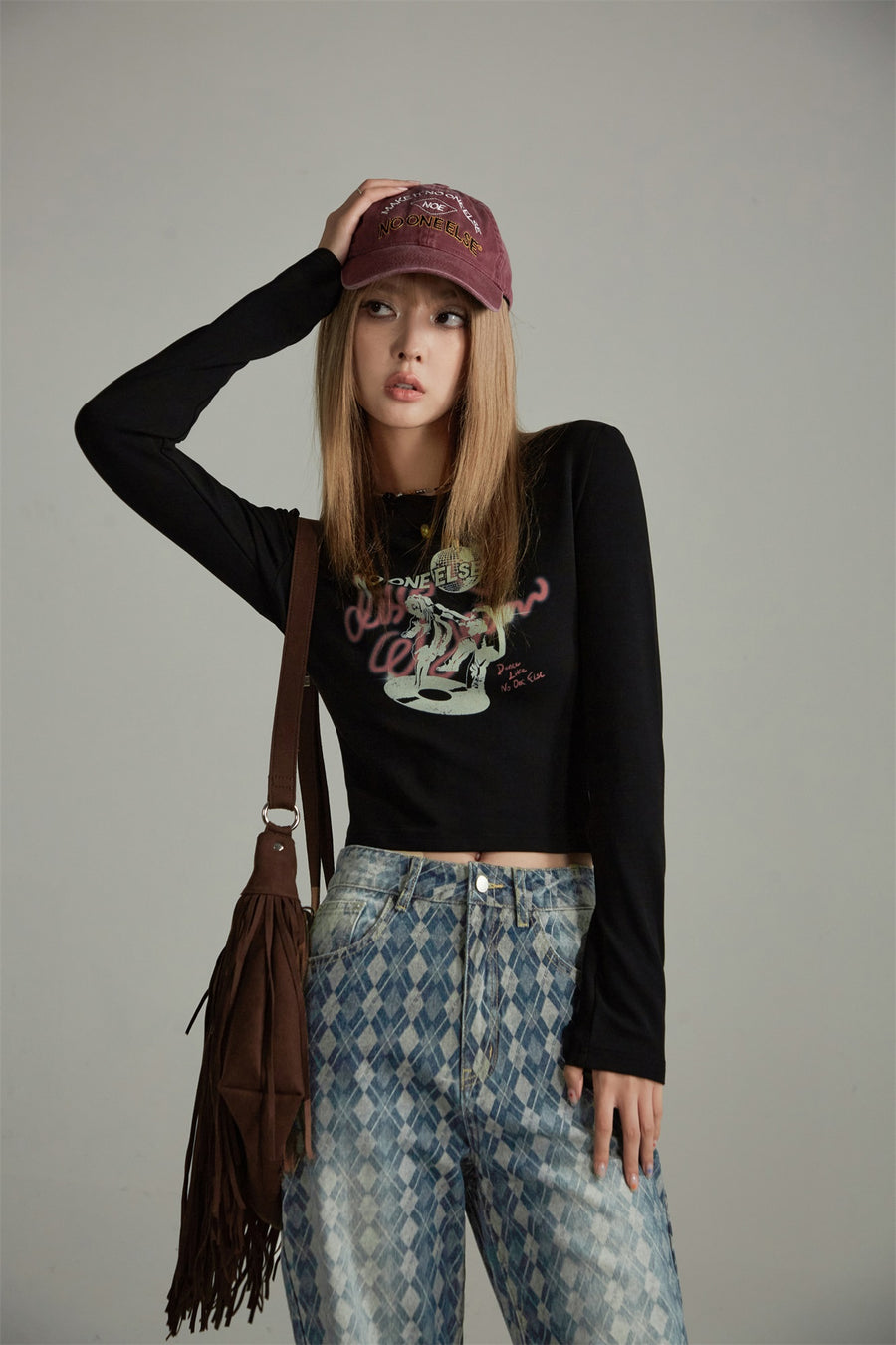 CHUU Slim Printed Cropped T-Shirt