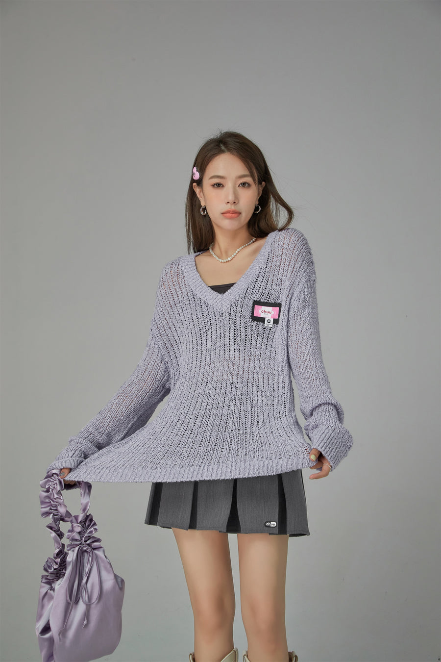 CHUU V-Neck See-Through Crochet Sweater