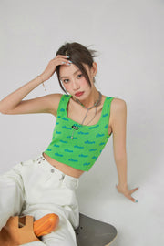 Logo Crop Sleeveless Knit Top