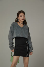 V-Neck Cropped Sweatshirt