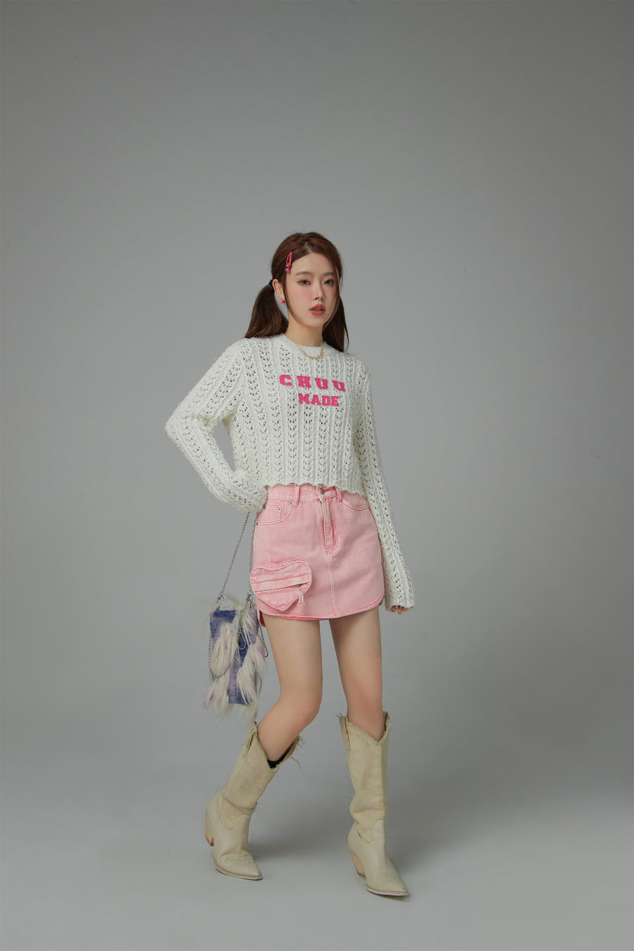 CHUU Heart Pocket Denim Skirt