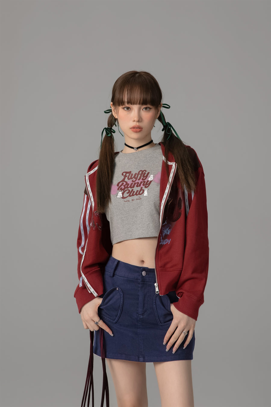 CHUU Fluffy Bunny Crop Long-Sleeves Top