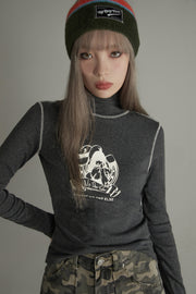 Stitching Turtleneck Long-Sleeves Top