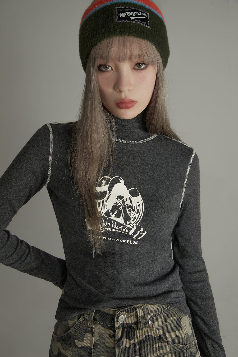 CHUU Stitching Turtleneck Long-Sleeves Top