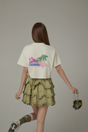 Side String Chuu Printed Design Cropped T-Shirt