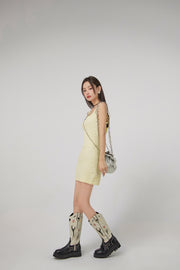 Square-Neck Embroidered Knit Mini Dress