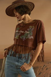 Fringe Butterfly Embroidered T-Shirt