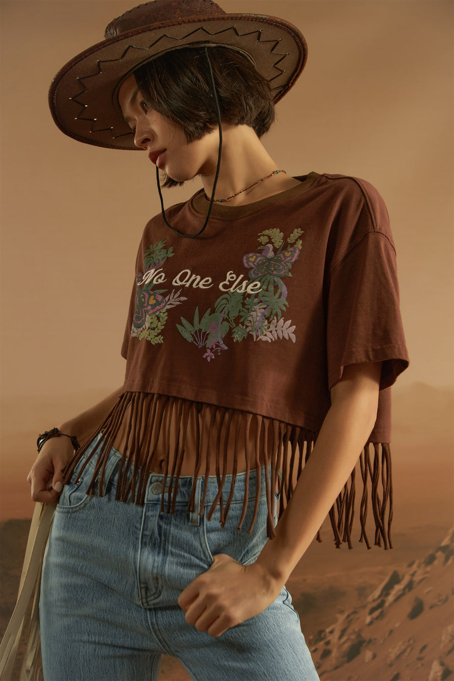 CHUU Fringe Butterfly Embroidered T-Shirt