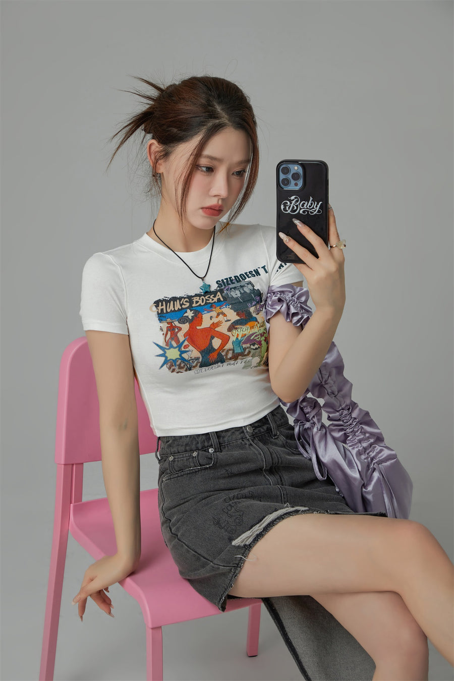 CHUU Size Doesnt Matter Beach Day Cropped T-Shirt