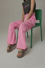 Basic Color String Cargo Wide Pants