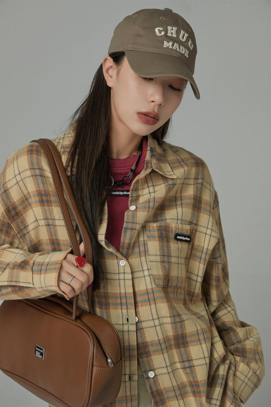 CHUU Vintage Check Loose Shirt