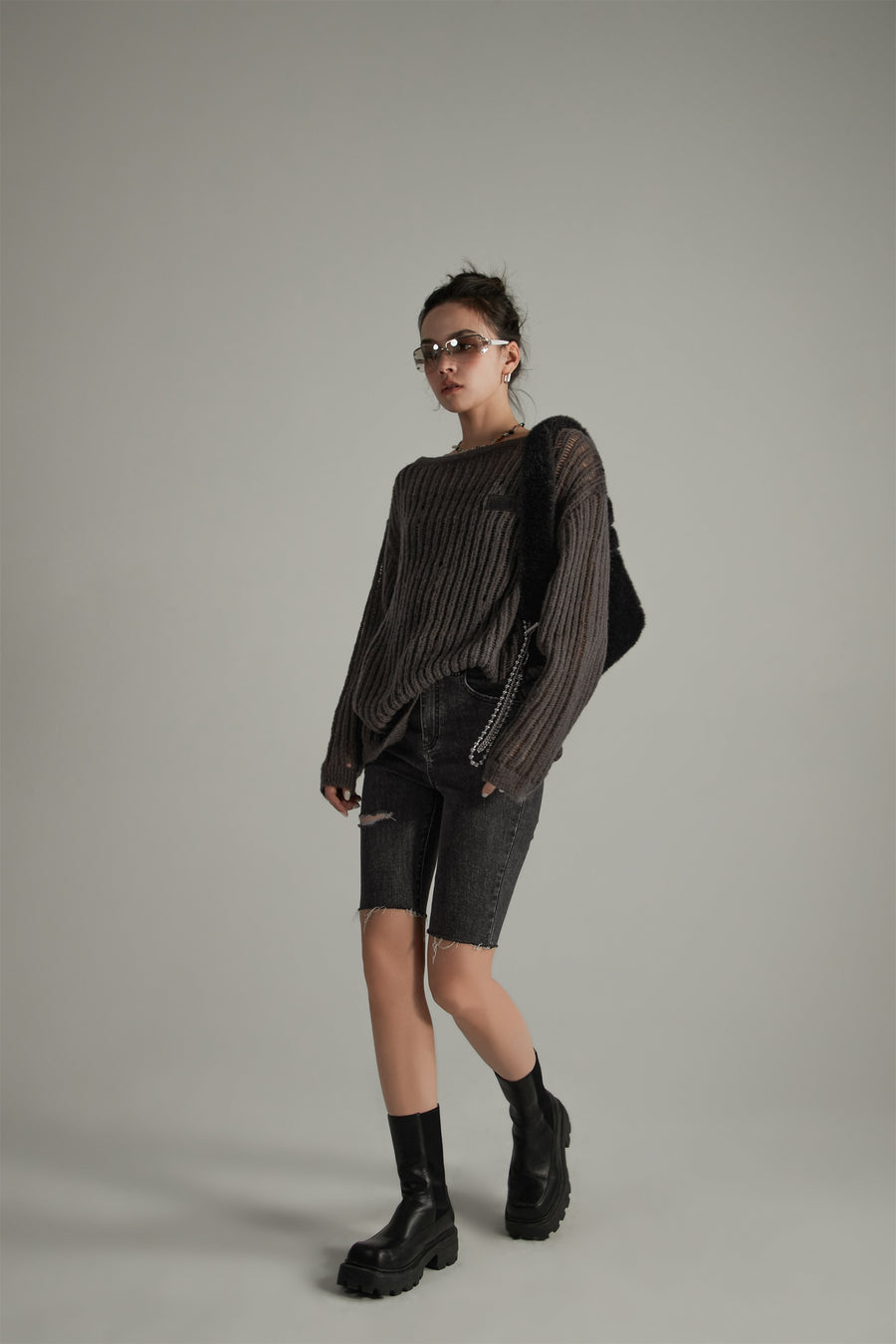 CHUU Ribbed Open Knit Loose Fit Sweater