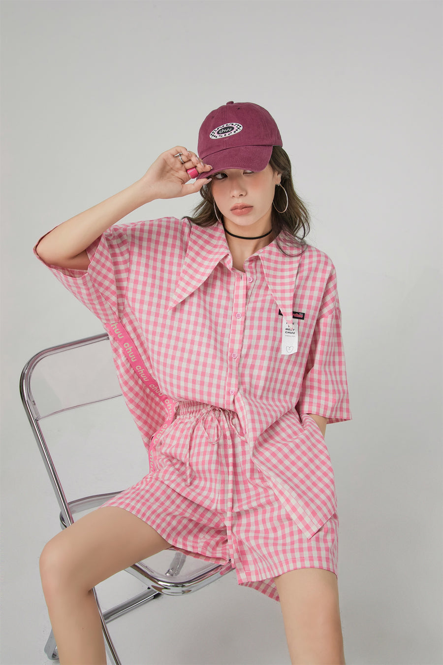 CHUU Gingham Check Wide Shorts