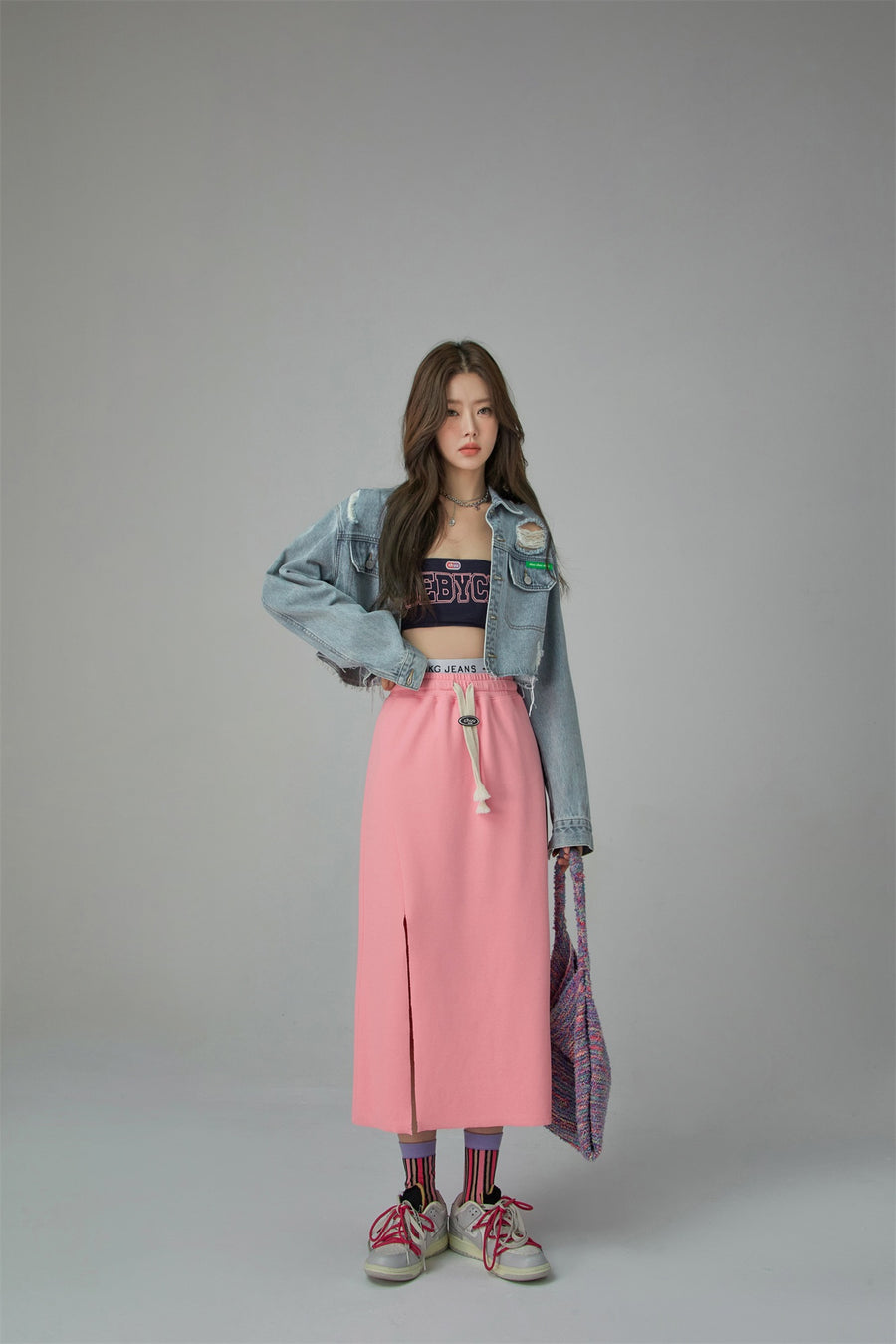 CHUU Side Slit Jogger Midi Skirt