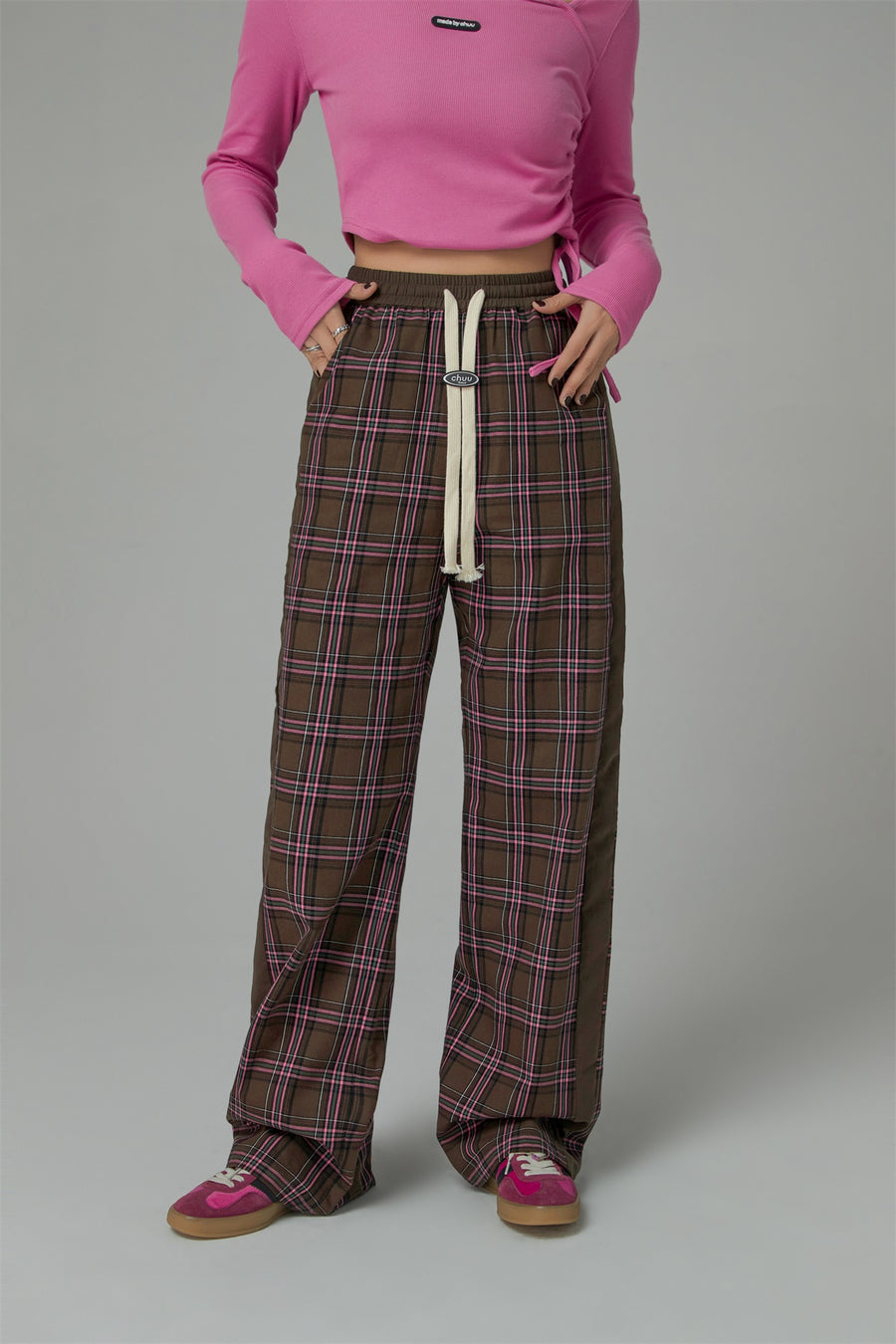 CHUU Check String Wide Casual Pants