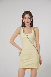 Square-Neck Embroidered Knit Mini Dress