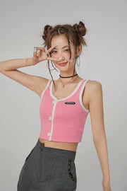 Front Button Crop Sleeveless Top