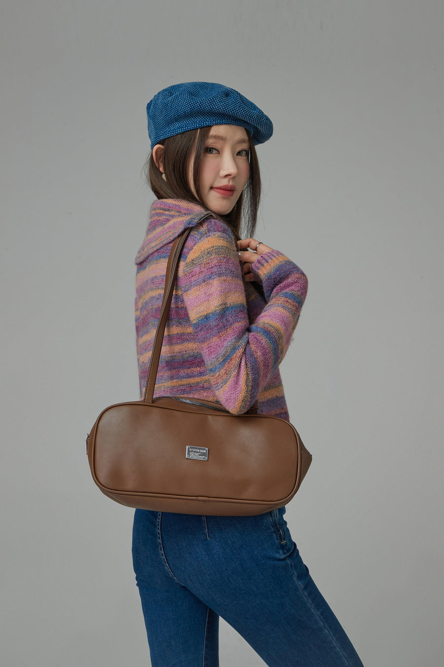 CHUU Rainbow Striped Zip-Up Knit Cardigan