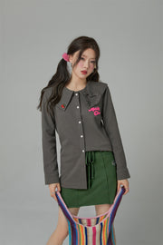 Candy Color Heart Polo Collar Shirt