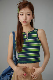 Half Zip-Up Striped Sleeveless Top