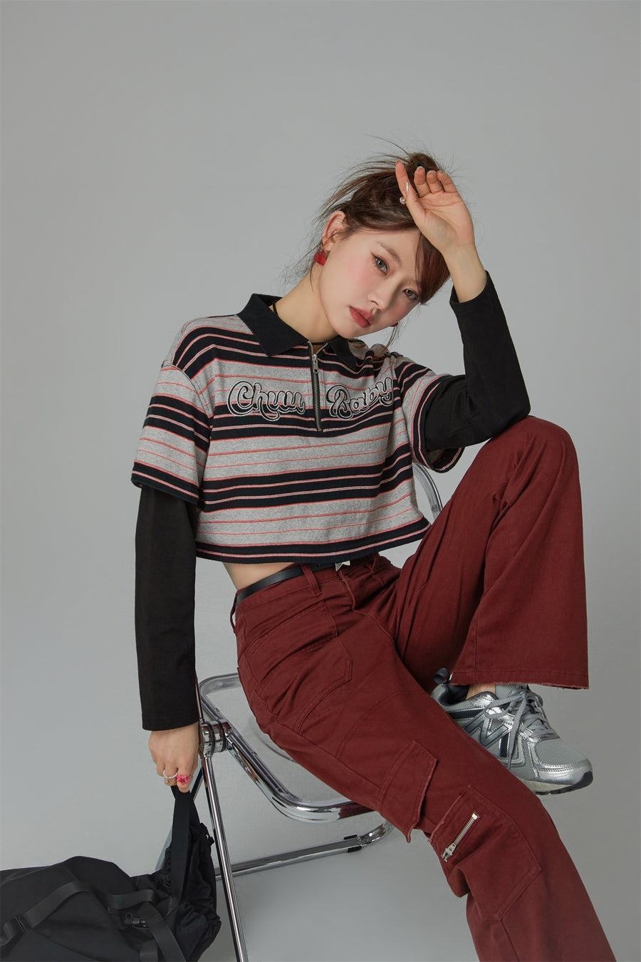 CHUU Only Upwards Color Stripe Crop T-Shirt