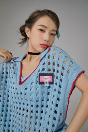 Ex-Varsity Girl Crochet Vest Sweater