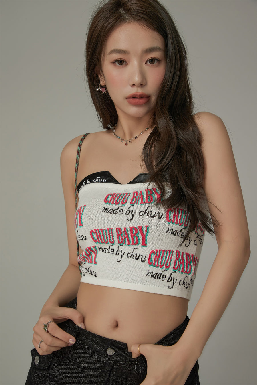 CHUU Chuu Baby Faux Leather Knit Tube Top