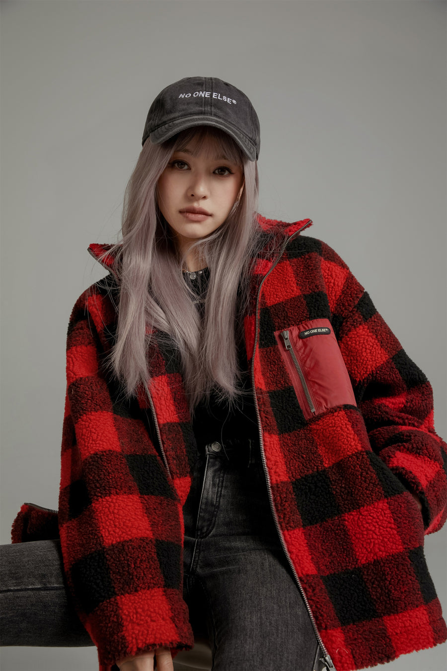 CHUU Classic Check Fleece Zip-Up Jacket