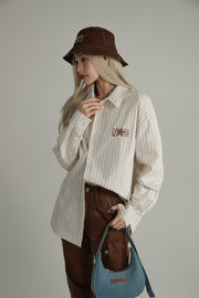 Star Logo Vertical Stripe Loose Fit Shirt